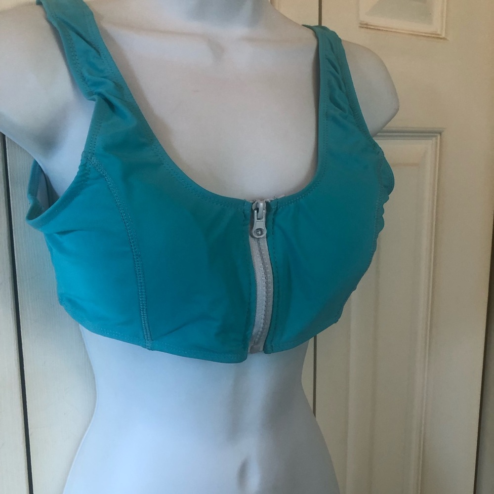 Front-Zip Teal Swim Bikini Top - Women Swim Bikini